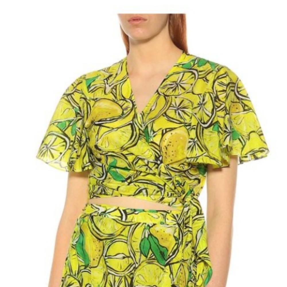 Diane Von Furstenburg Lemon wrap cropped blouse